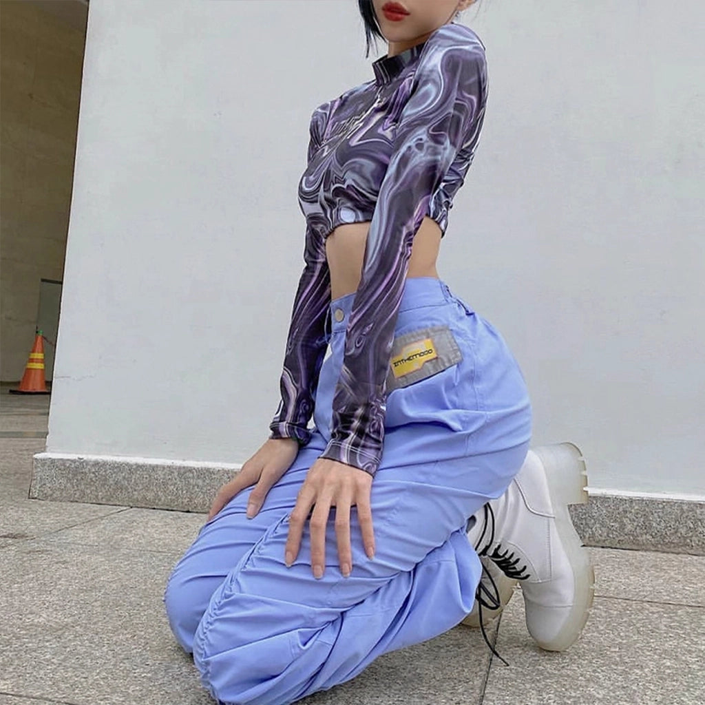 Purple Long Sleeve Crop Top