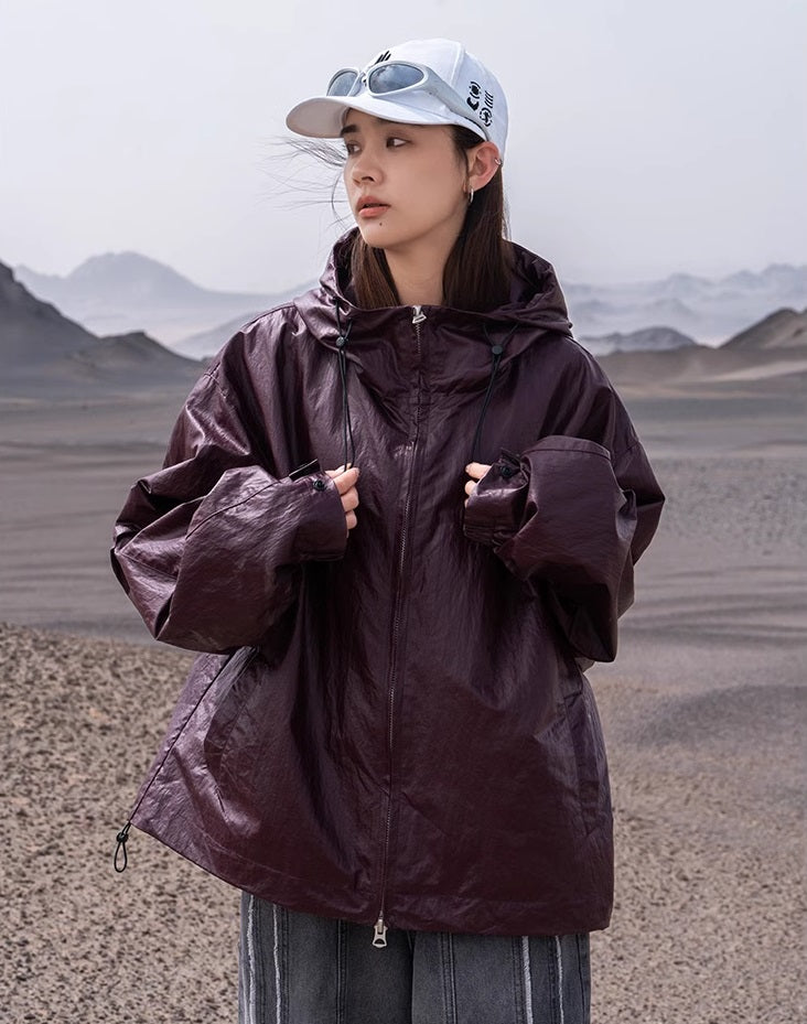 Hooded Leather Techwear Jacket
