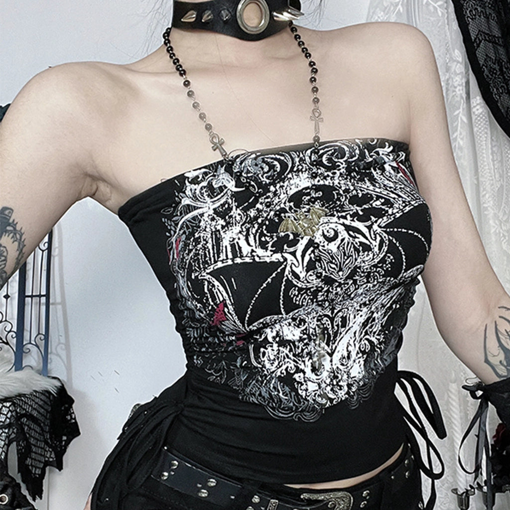 Gothic Bat Print Tube Top
