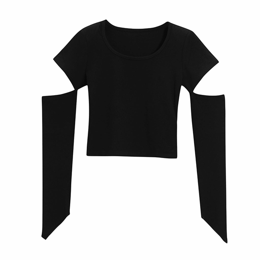 Black Cut-Out Sleeve Crop Top