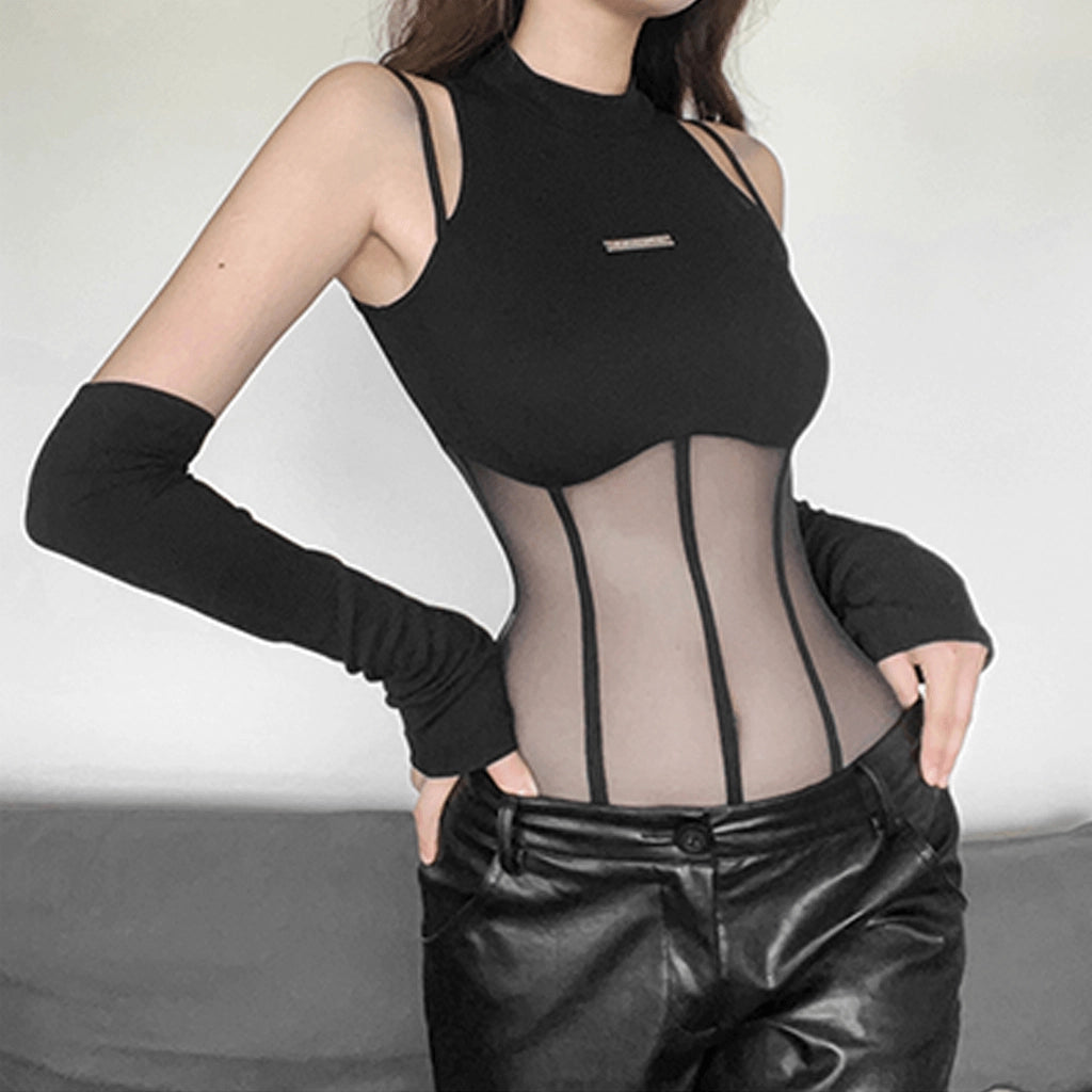 Cyberpunk Black Mesh Bodysuit