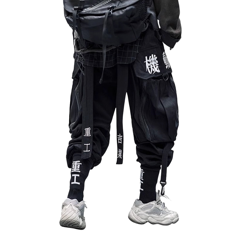 Tapered Fit Black Cargo Techwear