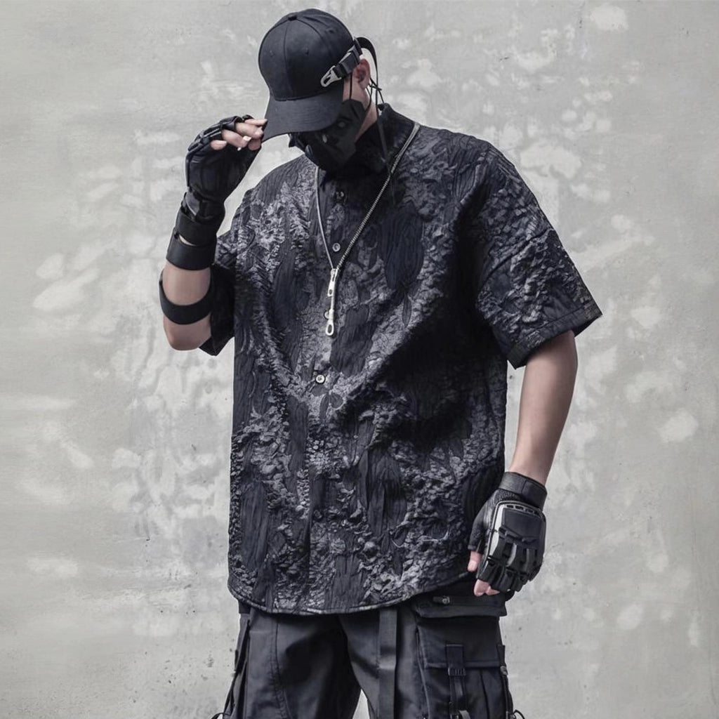 Black Textured Techwear Shirt