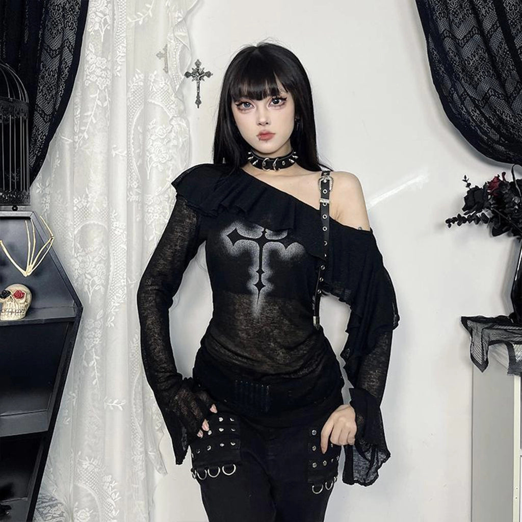 One Shoulder Mesh Top