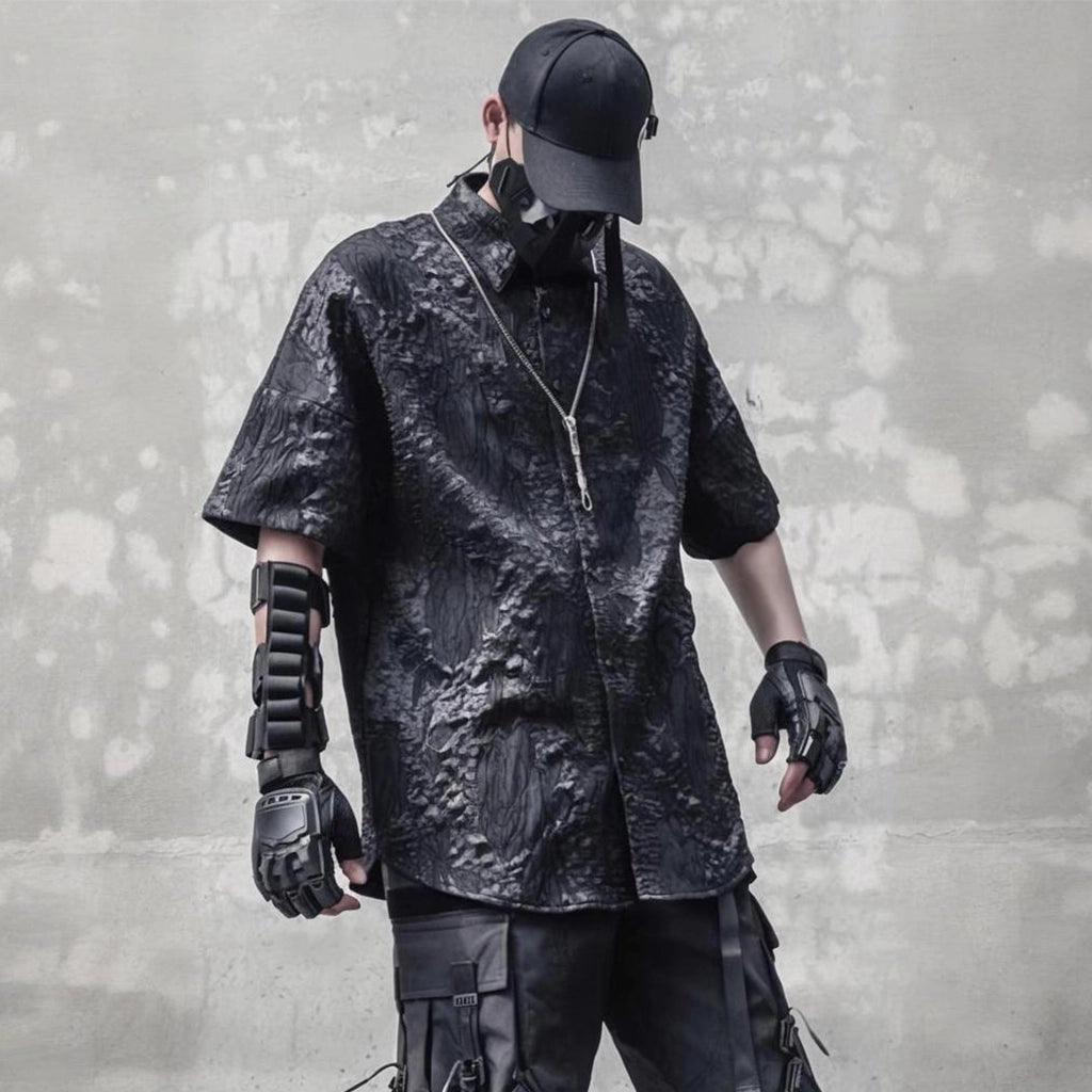Black Textured Techwear Shirt