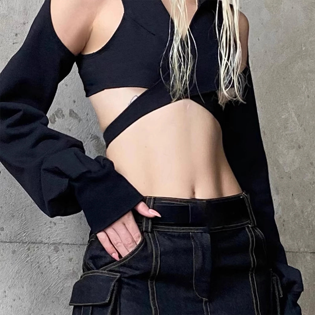 Cropped Techwear Top with Hood