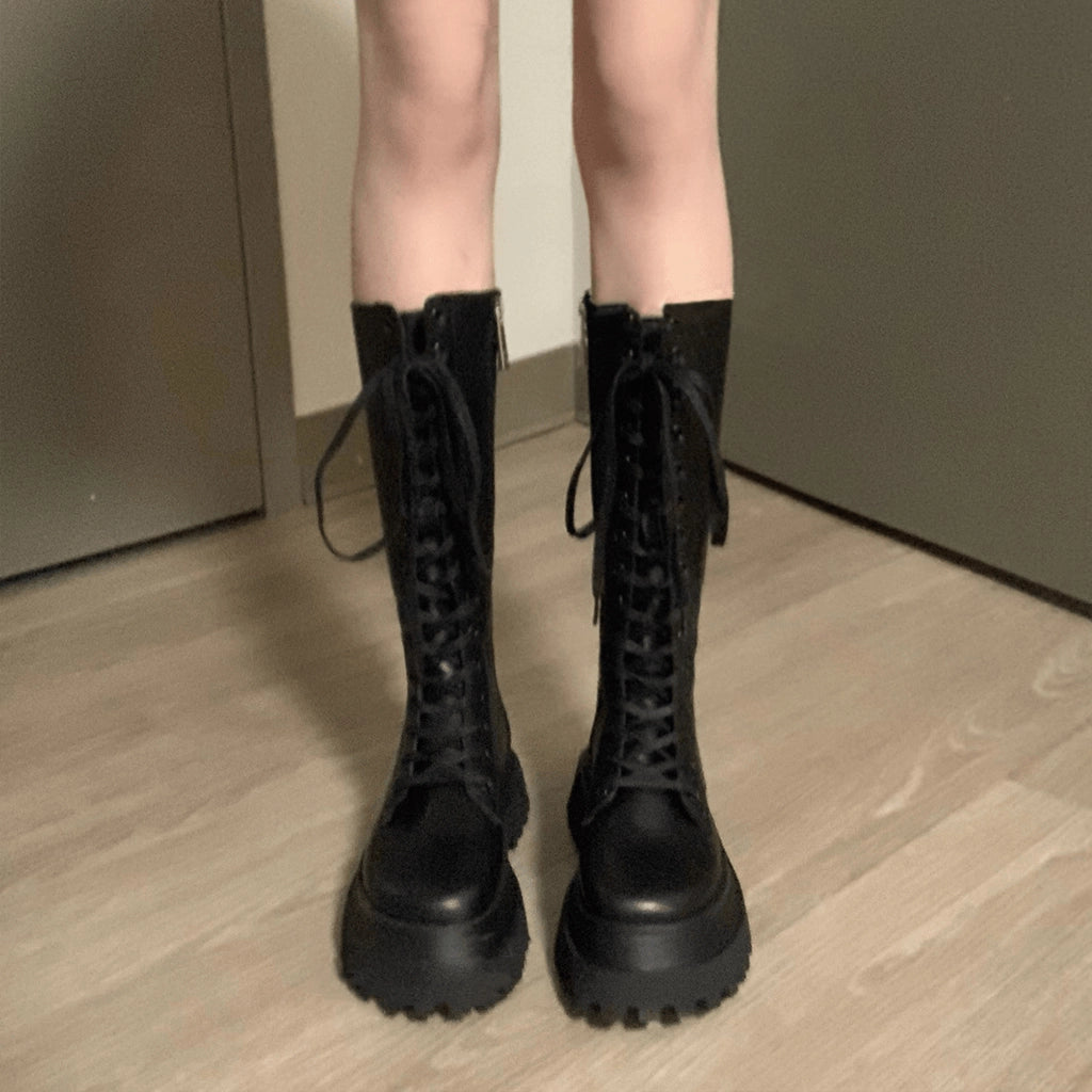 Zipper Lace-Up Boots
