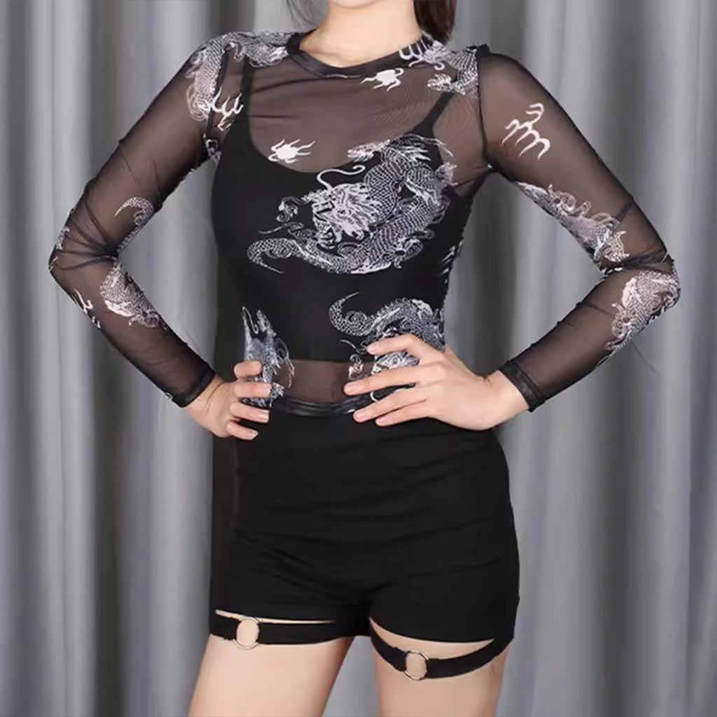 Dragon Print Mesh Top
