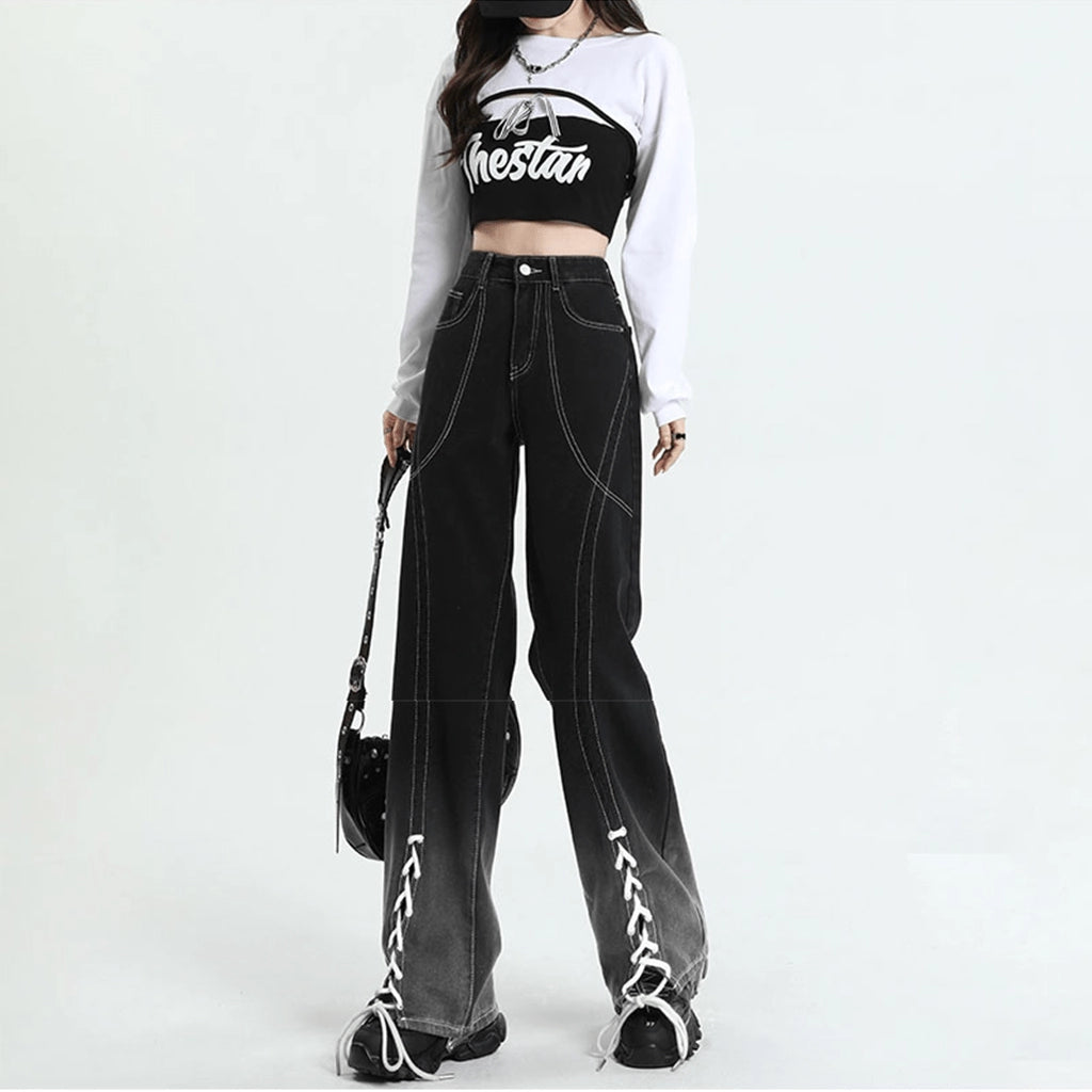 Gradient Lace-Up Pants