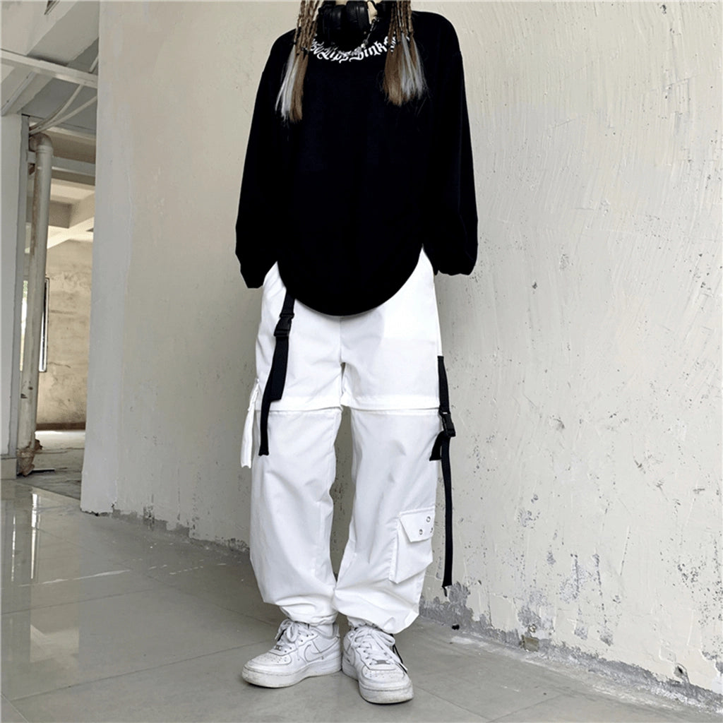 White Strap Techwear Pants