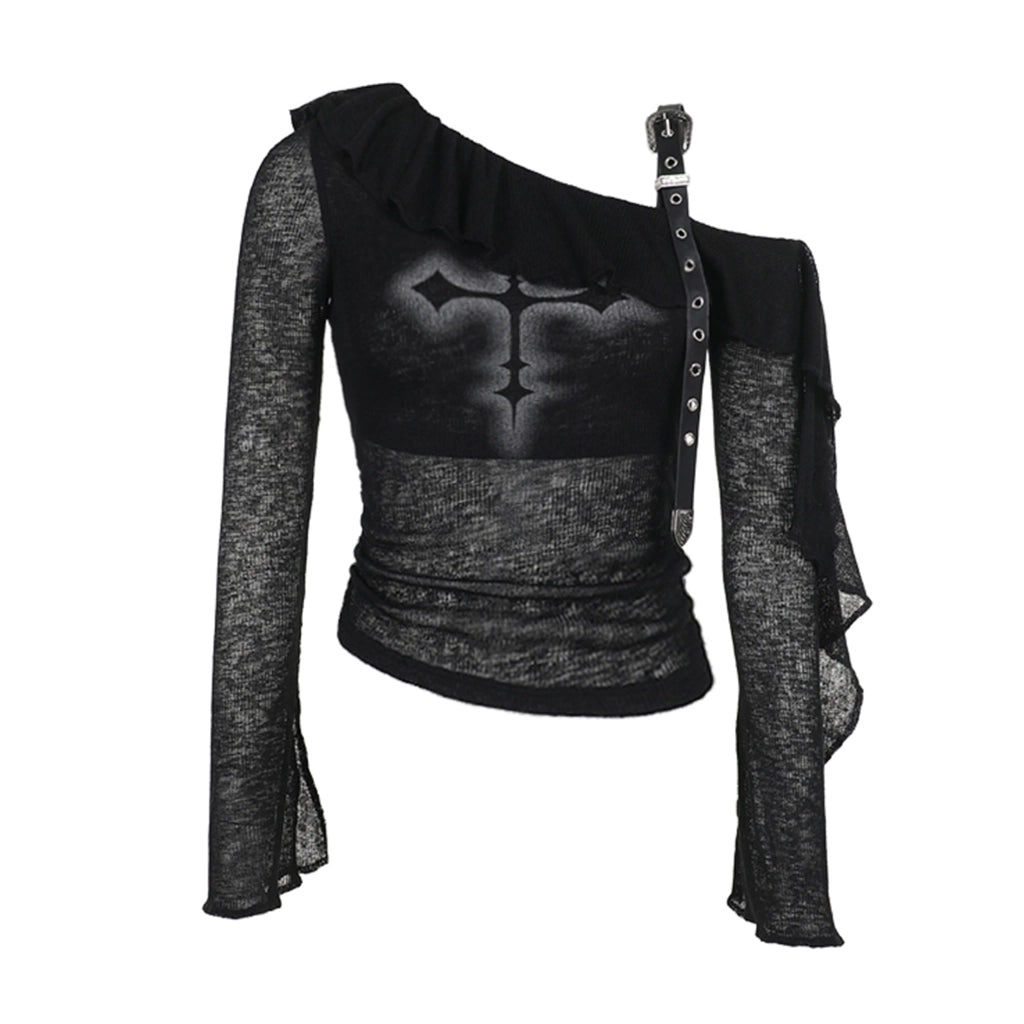 One Shoulder Mesh Top