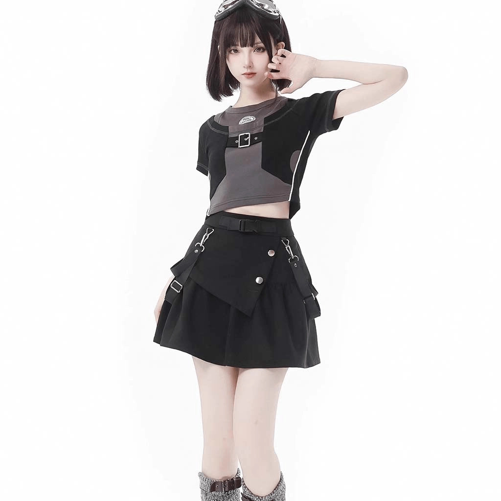 Black Techwear Mini Skirt