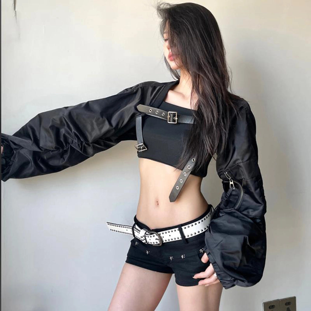 Black Techwear Cropped Shrug