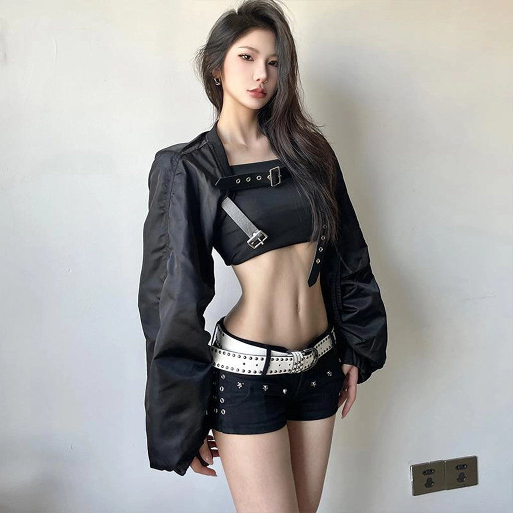 Black Techwear Cropped Shrug