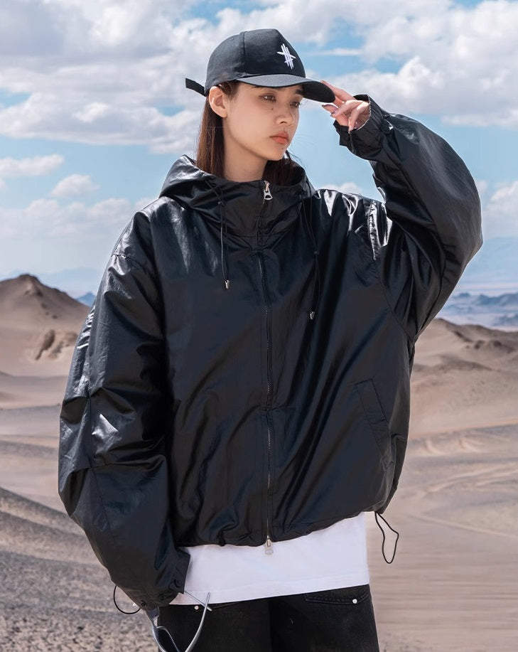 Hooded Leather Techwear Jacket