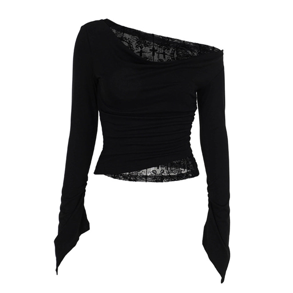 Gothic Techwear One-Shoulder Shirt