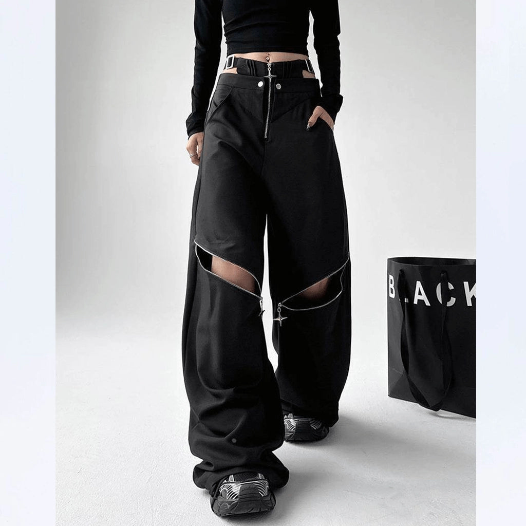 Black Pants with Zipper Details