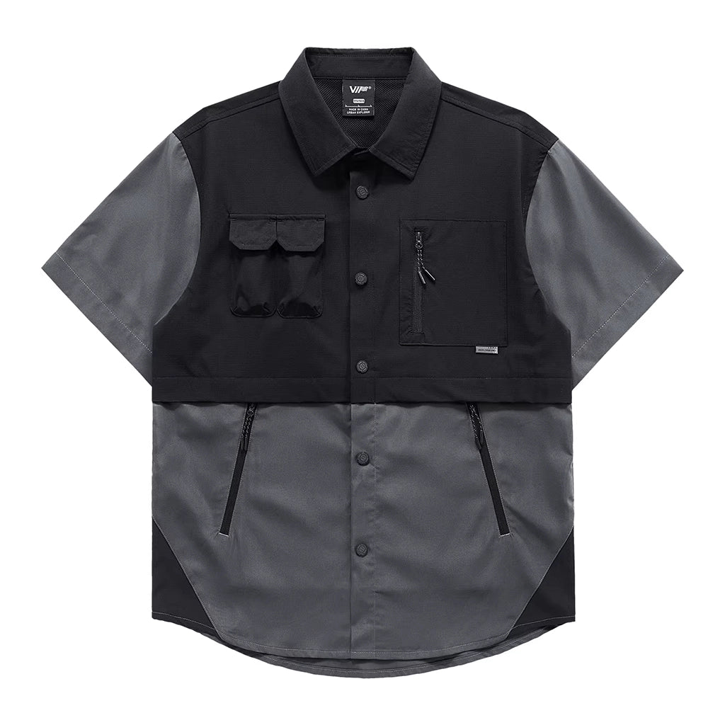 Dual-Layer Black Techwear Shirt