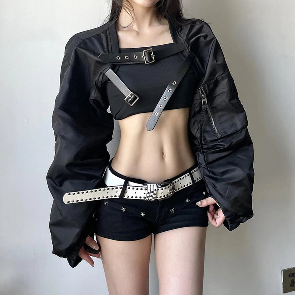Black Techwear Cropped Shrug
