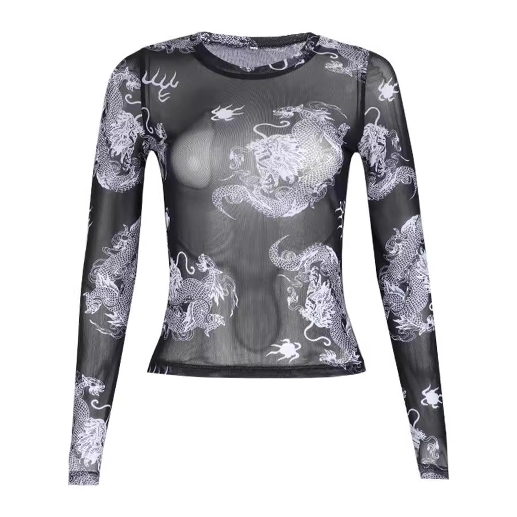 Dragon Print Mesh Top