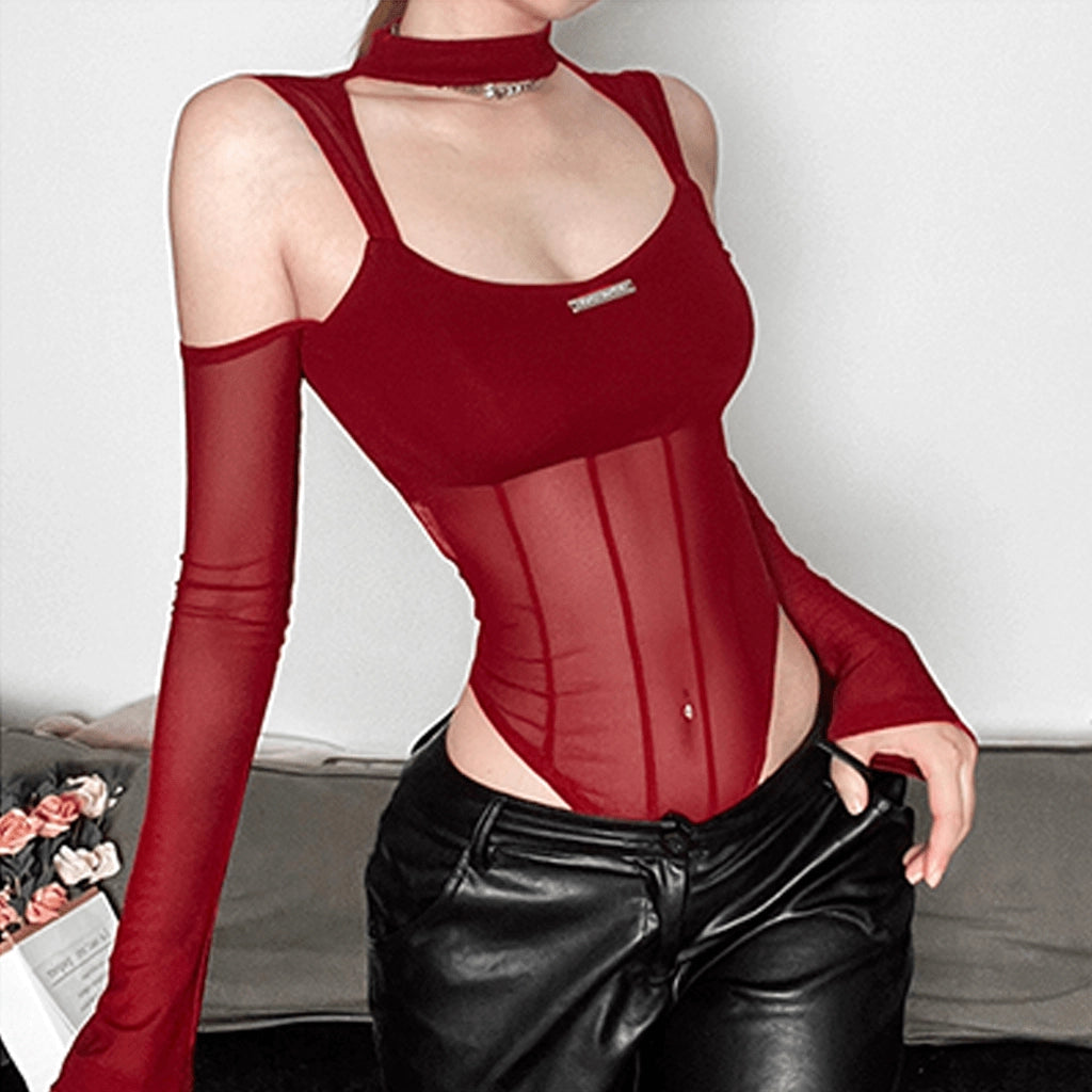Red Cut-Out Bodysuit