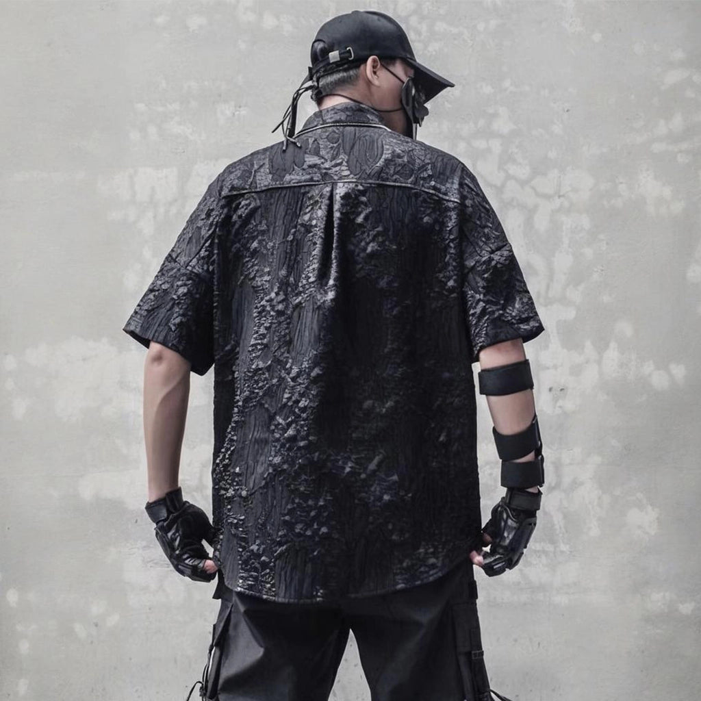 Black Textured Techwear Shirt