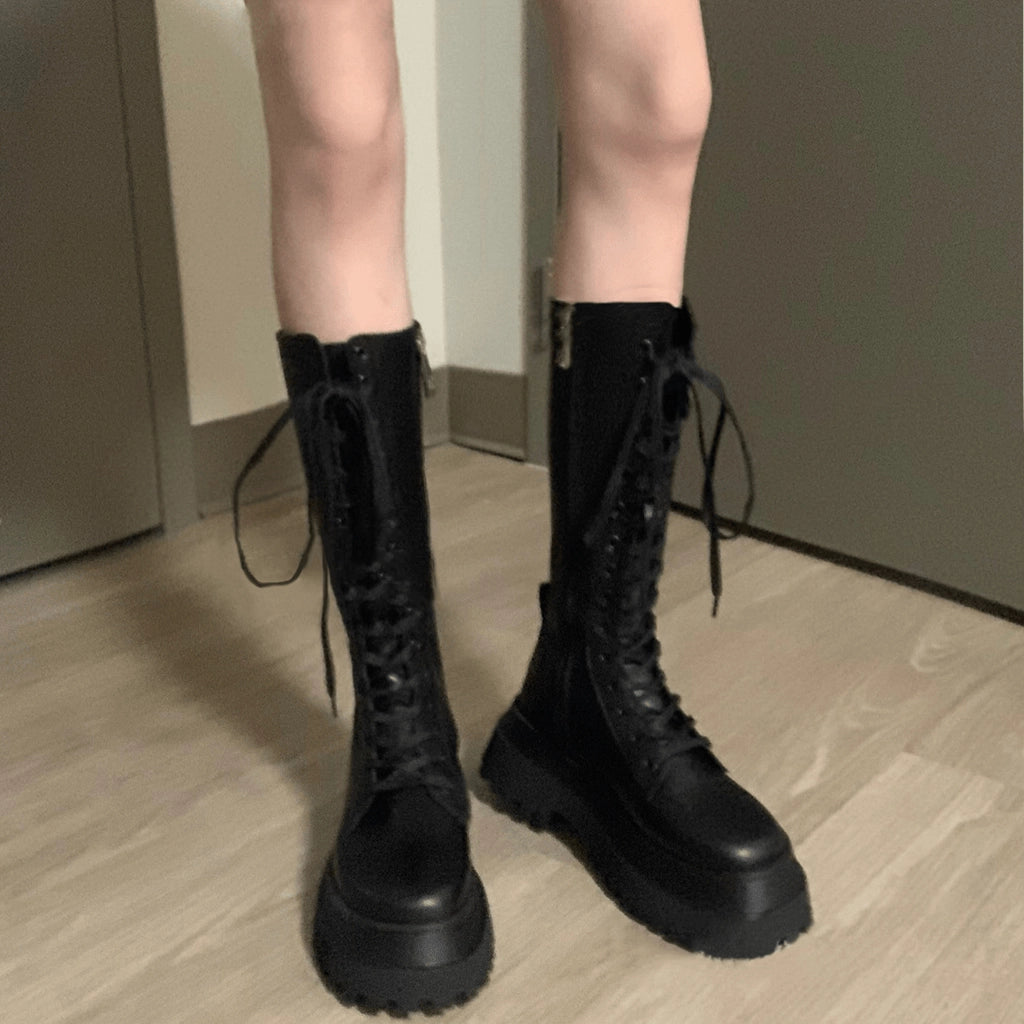 Zipper Lace-Up Boots