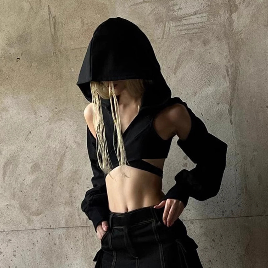 Cropped Techwear Top with Hood