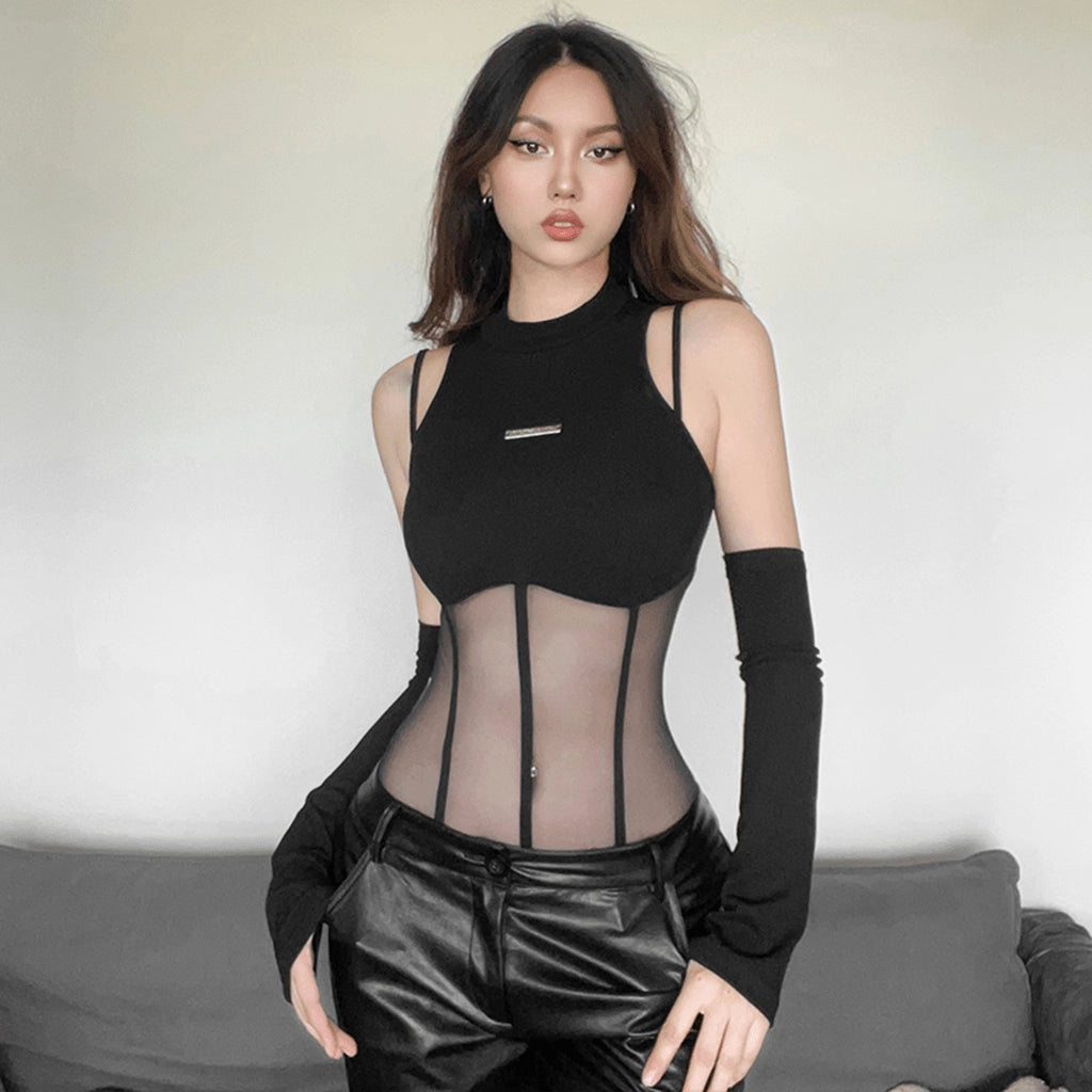 Cyberpunk Black Mesh Bodysuit
