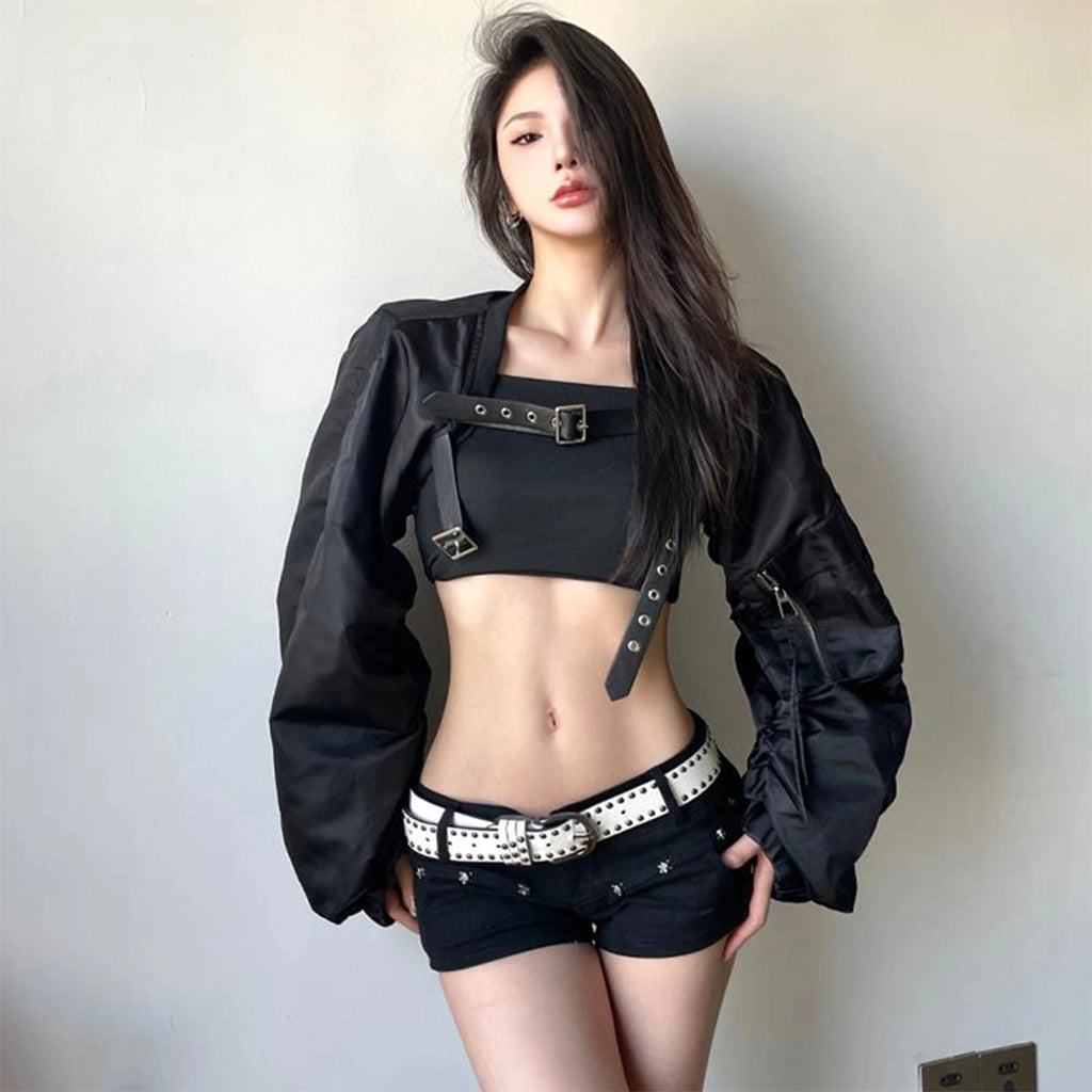 Black Techwear Cropped Shrug