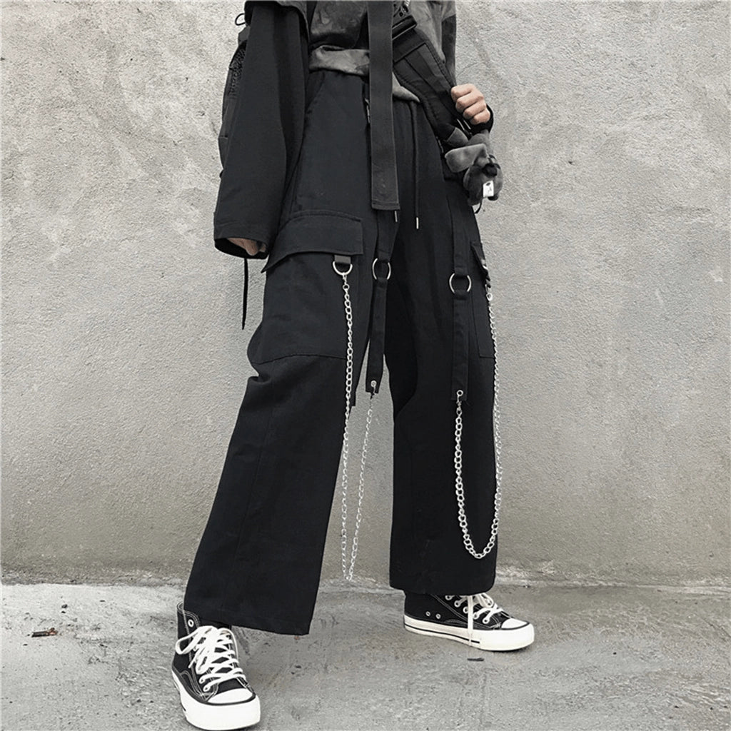 Black Streetwear Pants with Chains