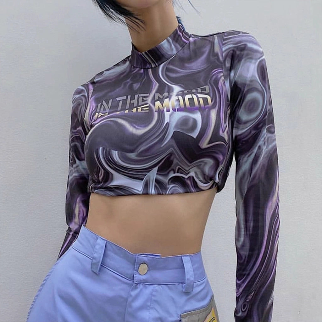Purple Long Sleeve Crop Top