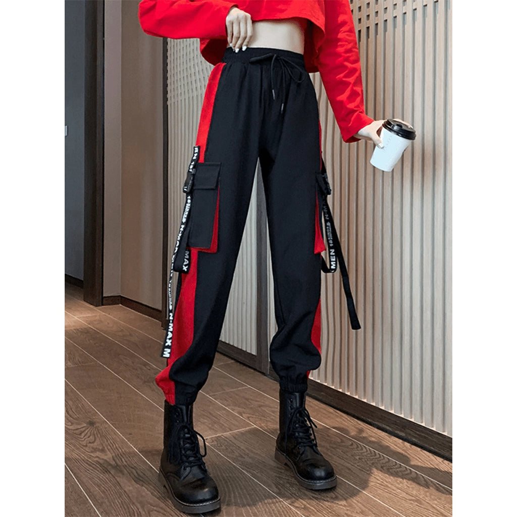 Black Red Cargo Joggers
