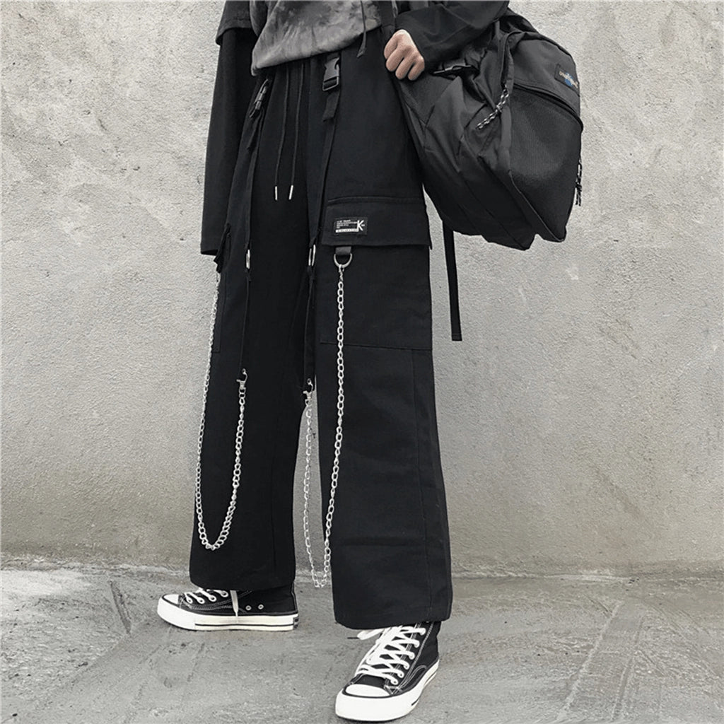 Black Streetwear Pants with Chains
