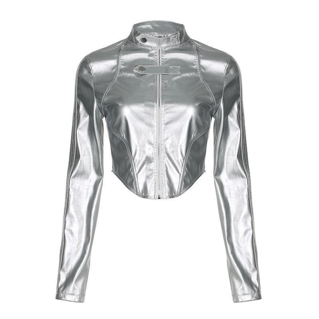 Silver Cropped Cyberpunk Top