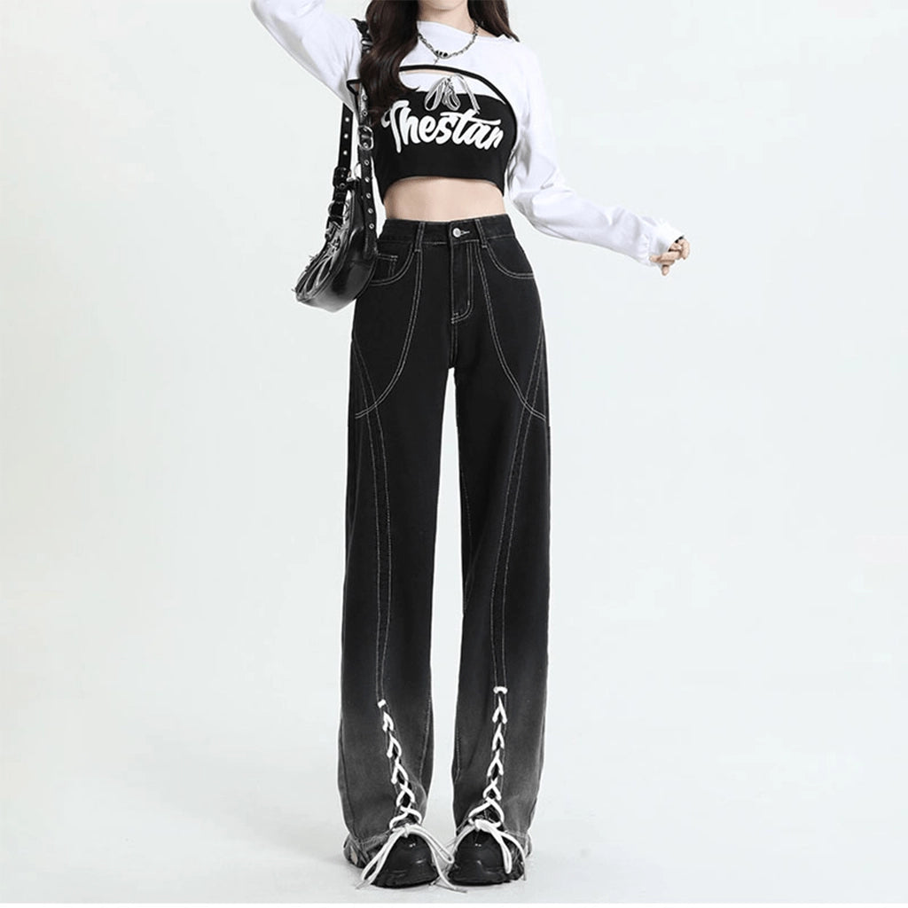 Gradient Lace-Up Pants