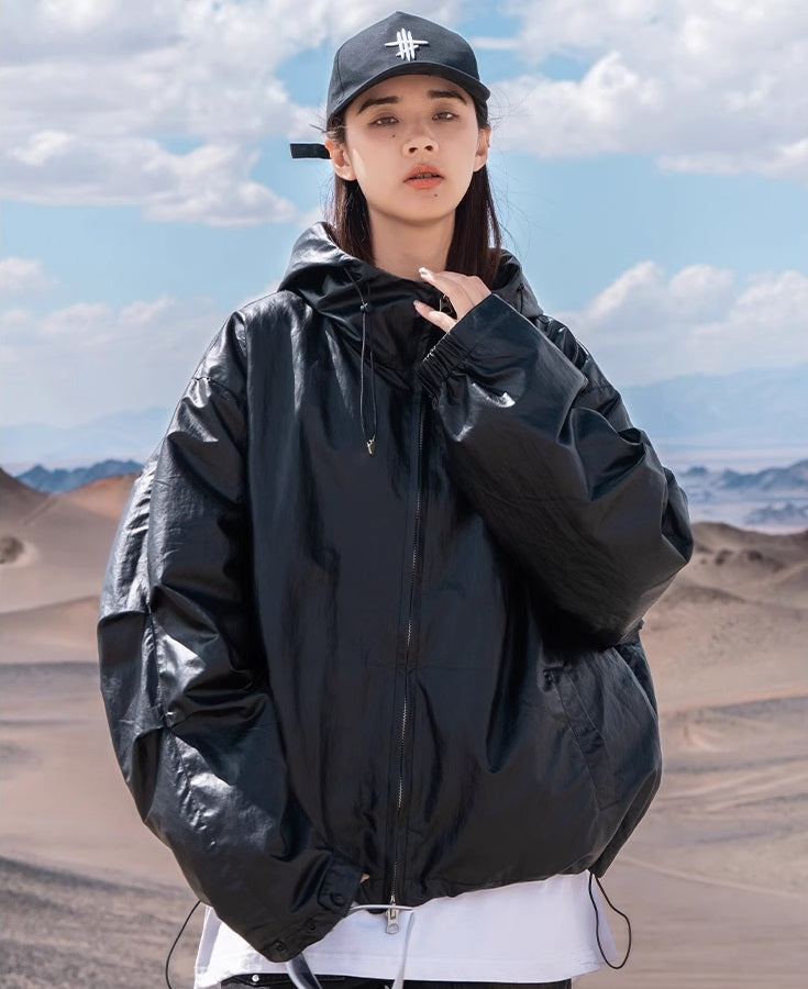 Hooded Leather Techwear Jacket