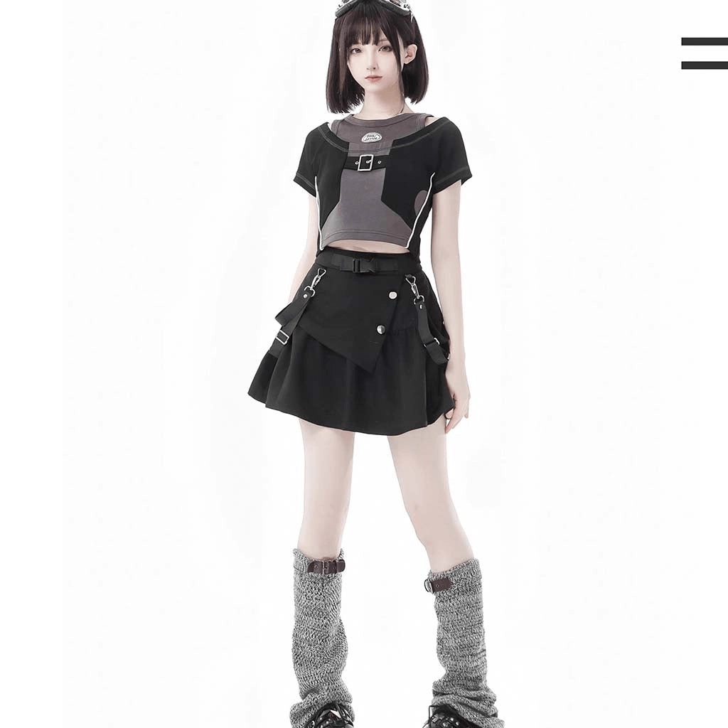 Black Techwear Mini Skirt