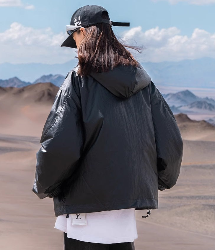 Hooded Leather Techwear Jacket