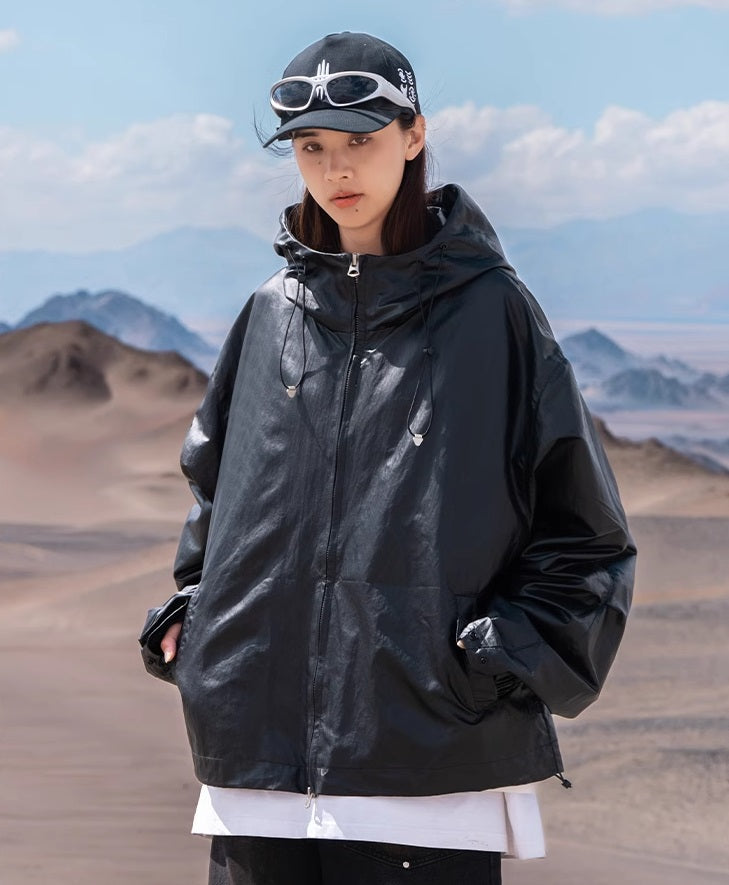 Hooded Leather Techwear Jacket