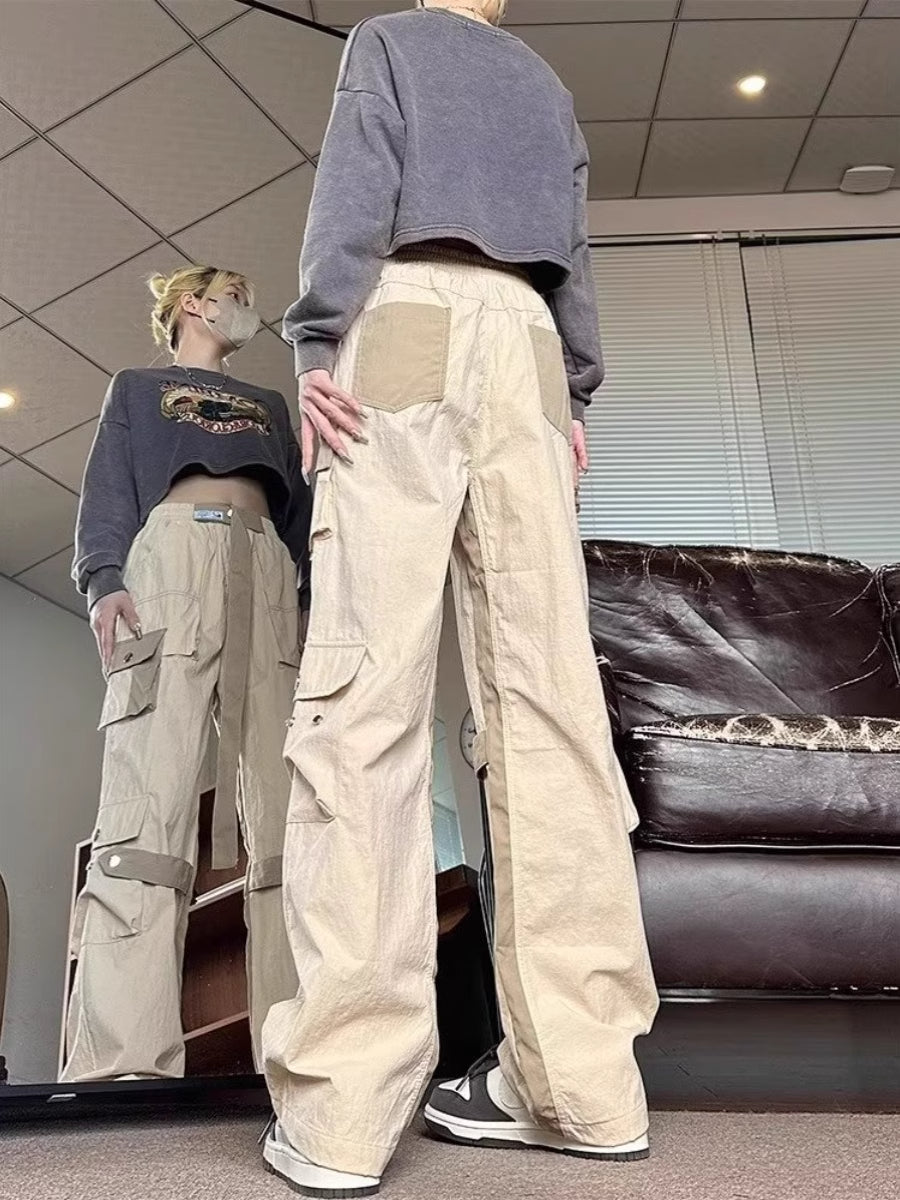 Beige Multi-Pocket Techwear Pants