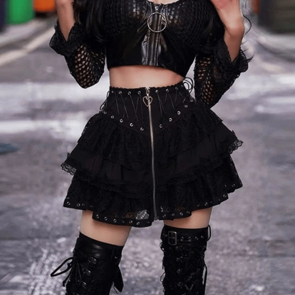 Layered Lace Punk Skirt