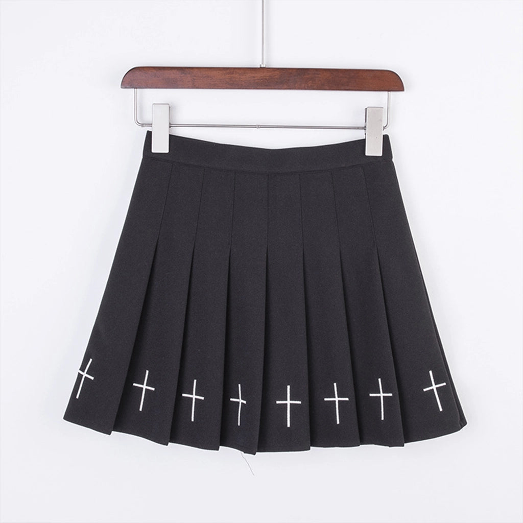 Black Cross Pleated Skirt