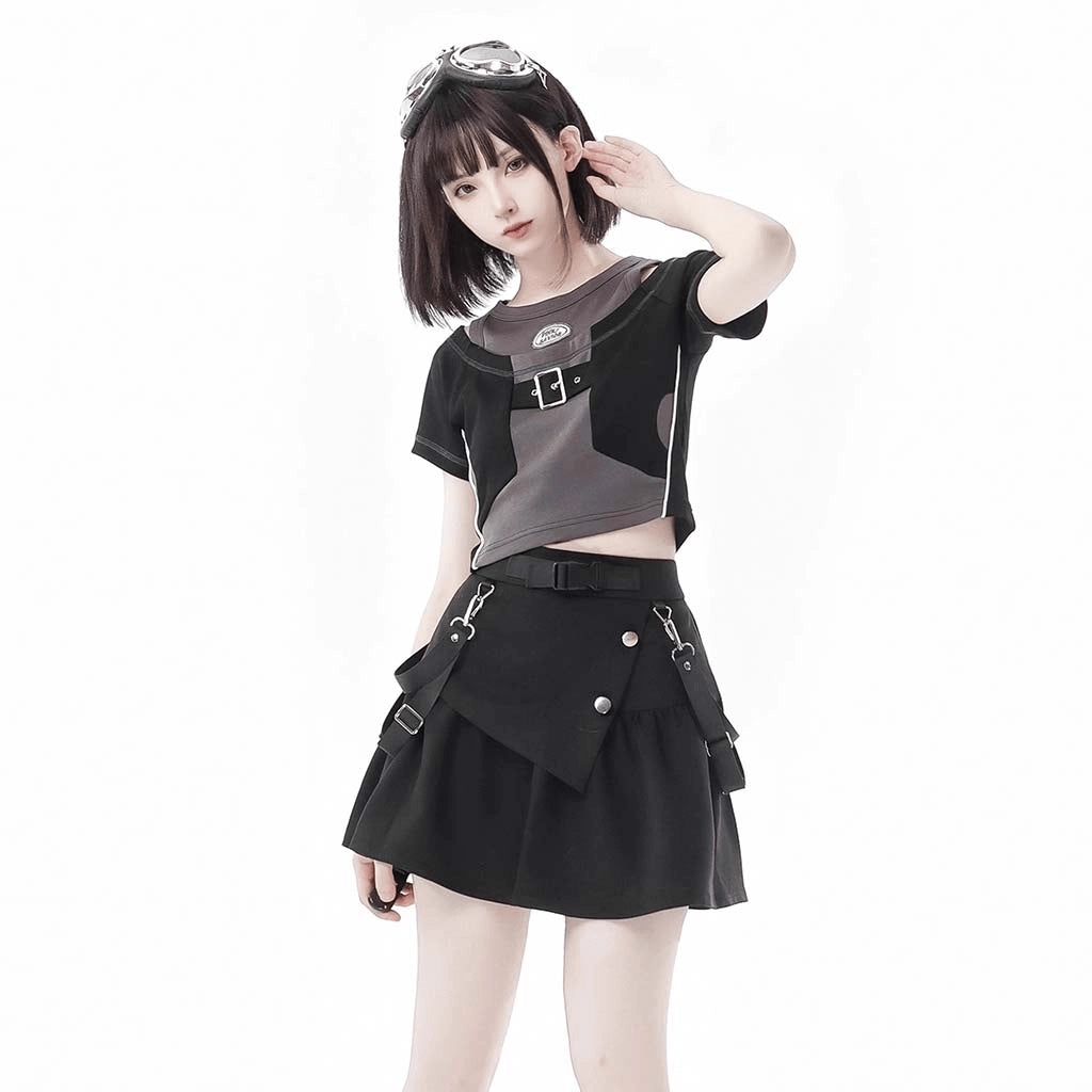 Black Techwear Mini Skirt