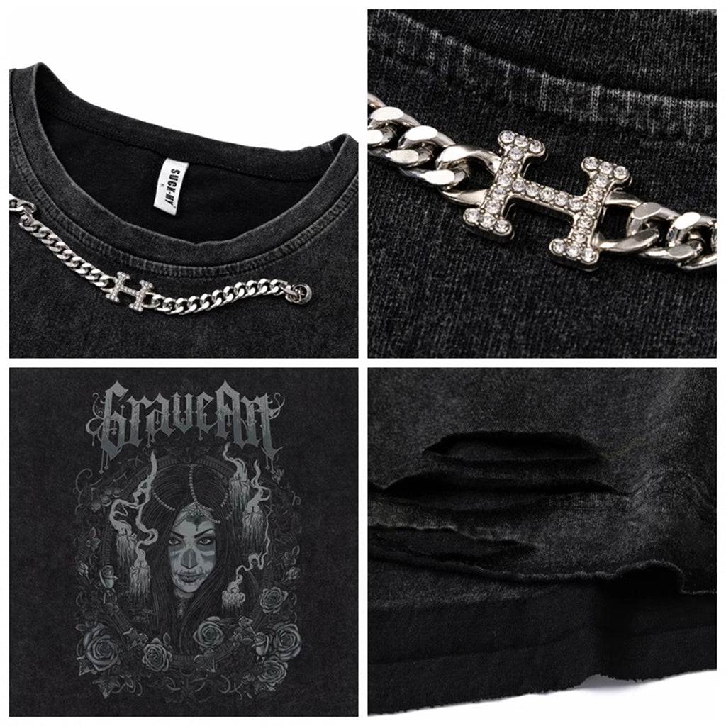 Grave Art Sleeveless Distressed Tee