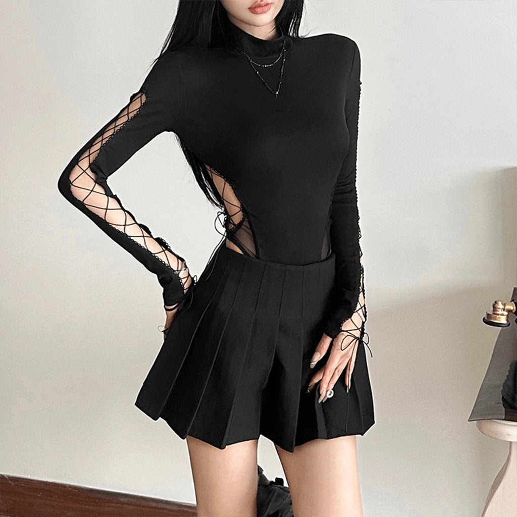 High Neck Lace-Up Bodysuit