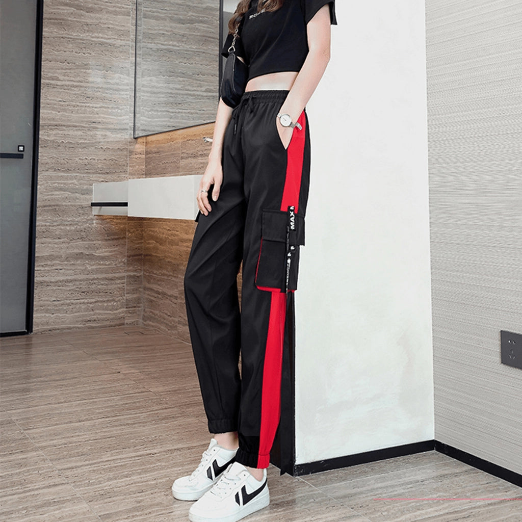 Black Red Cargo Joggers