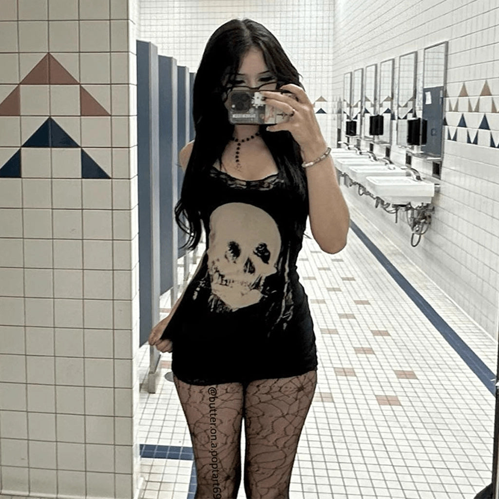 Black Skull Slip Dress