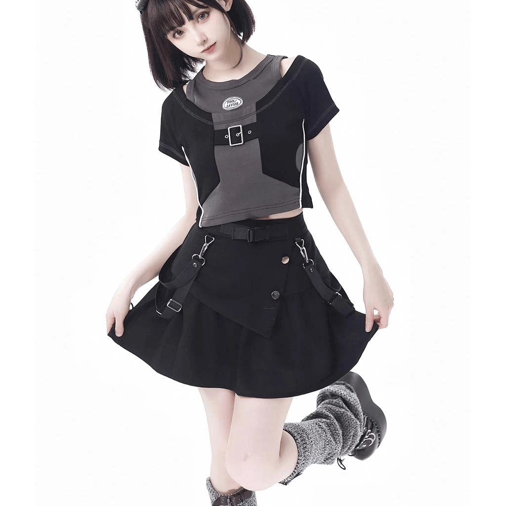 Black Techwear Mini Skirt