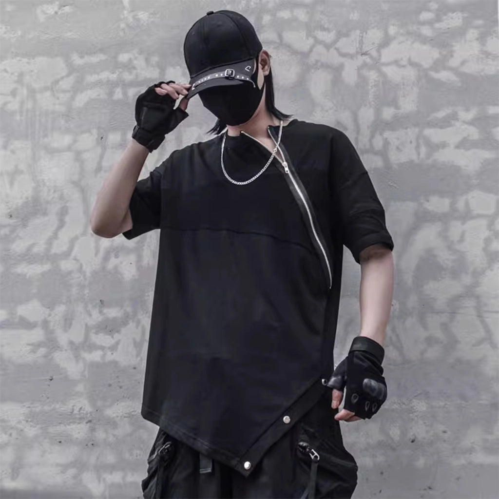 Streetwear Tee with Diagonal Zipper